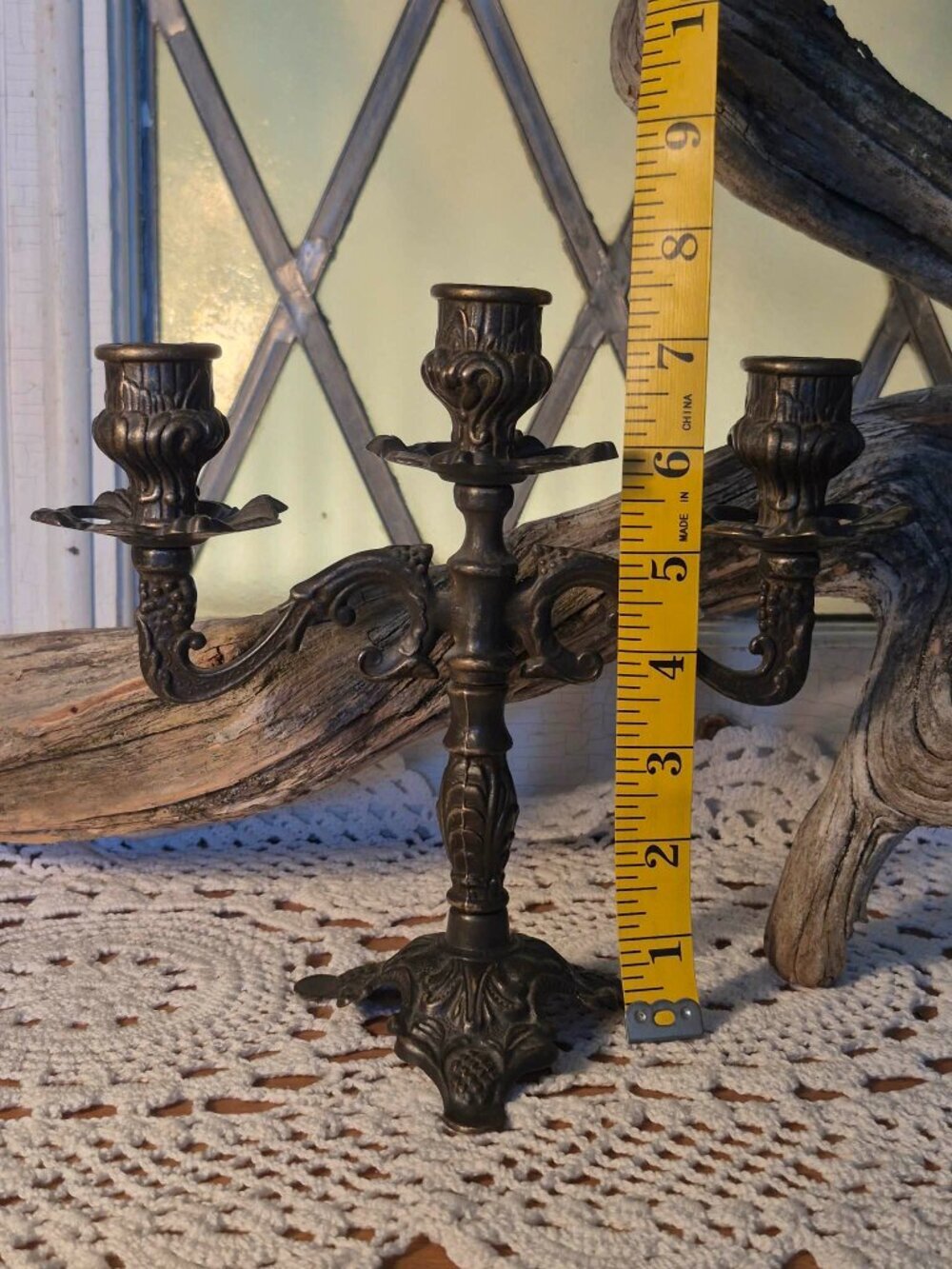 Beyond Midnight π¦π§ββοΈ Vintage Brass 3 Arms Candlestick Holder - Picture 12 of 13